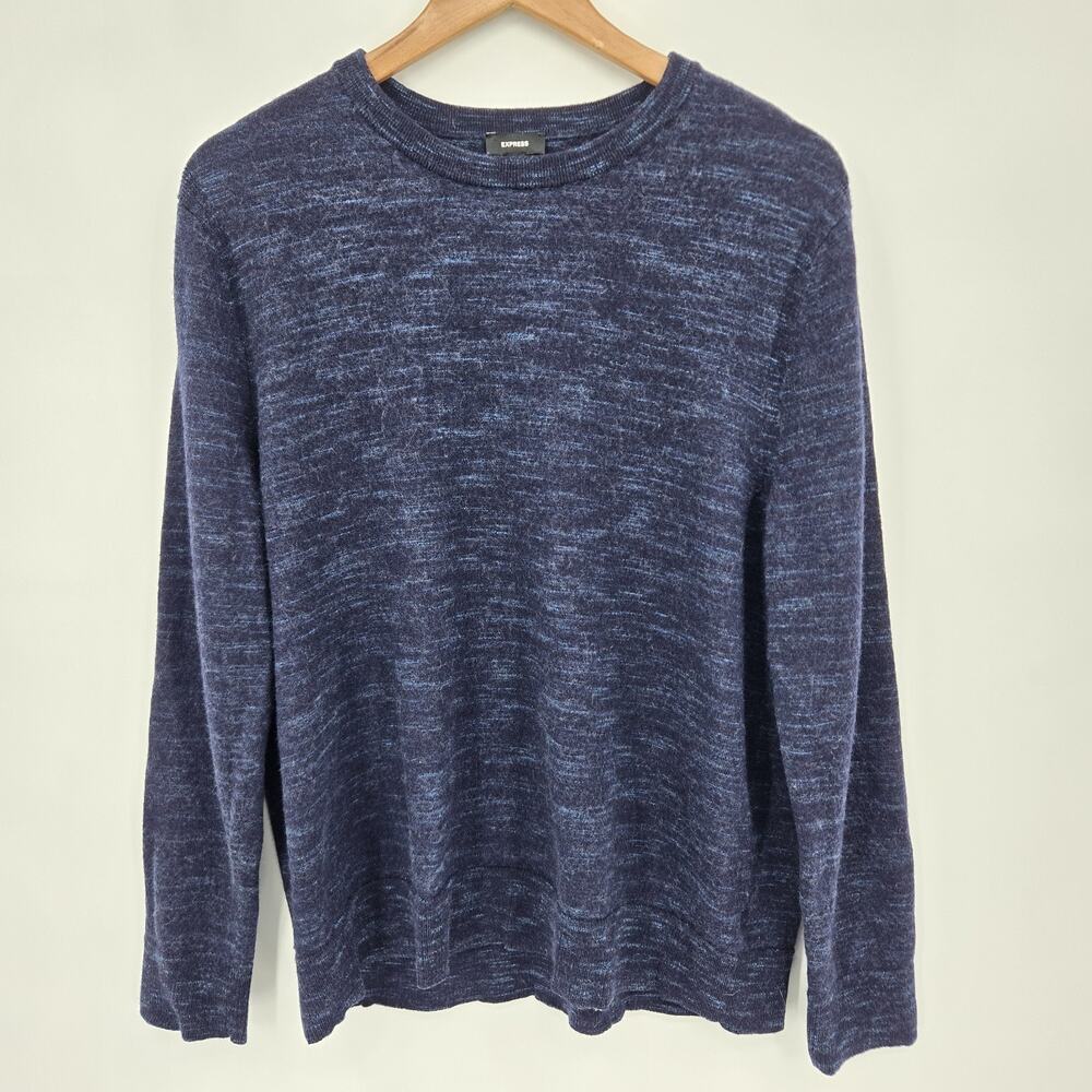 Express Space Dyed Merino Wool Blue Marled Sweater Classic Quiet Luxury Size XXL